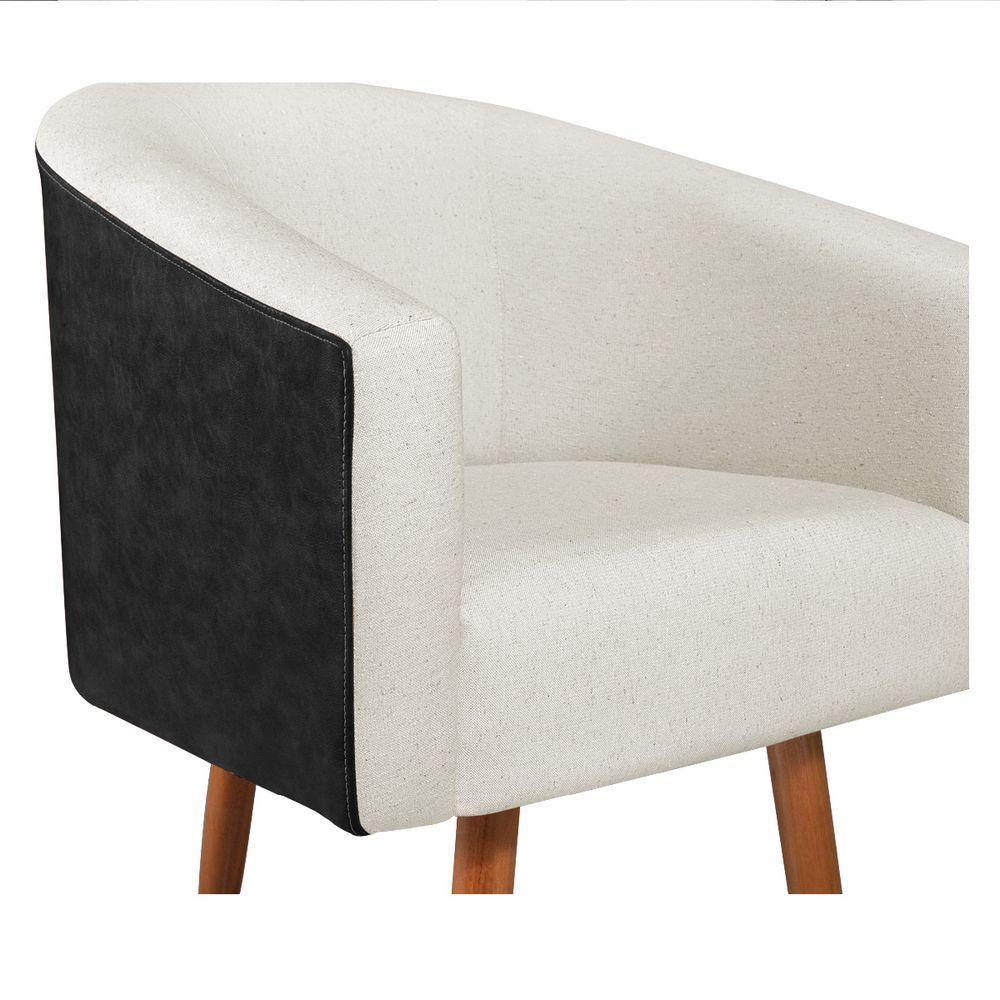 Poltrona Luiza Pés Palito Factor Preto E Linho - Amarena Móveis Cor Bege - 4