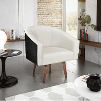 Poltrona Luiza Pés Palito Factor Preto E Linho - Amarena Móveis Cor Bege - 1