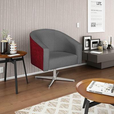 Poltrona Luiza Base Giratória De Metal Factor Vermelho E Linho - Adj Decor Cor Cinzaescuro