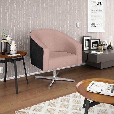 Poltrona Luiza Base Giratória De Metal Factor Preto E Linho - Adj Decor Cor Rosê