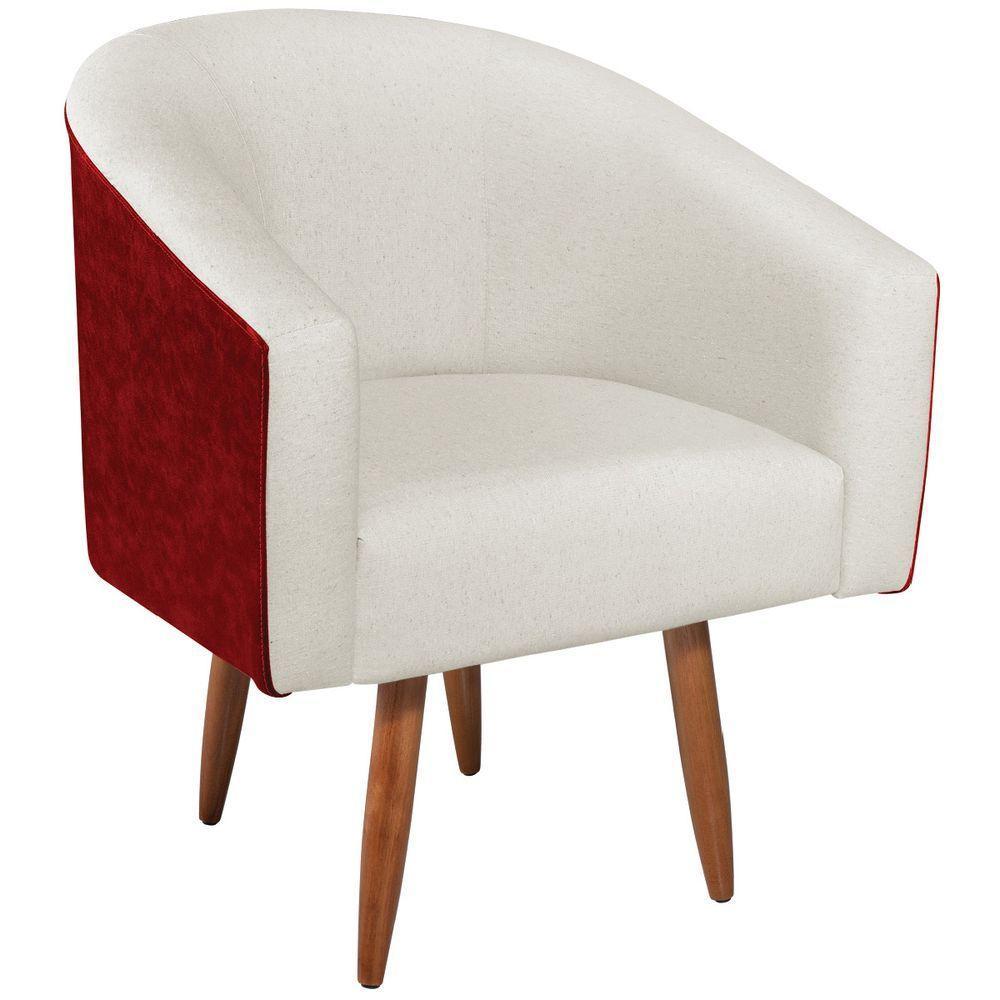 Poltrona Luiza Pés Palito Factor Vermelho E Linho - Amarena Móveis Cor Bege - 6