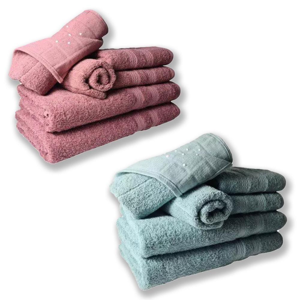 Jogo De Toalhas 4 Banhos 4 Rostos 4 Pisos Grande Grossa Rosê+verde - 1