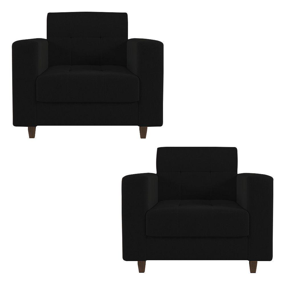 Kit 02 Poltronas Arezzo Linho Preto A79 Pés Chanfrado Tabaco - D'rossi - 2