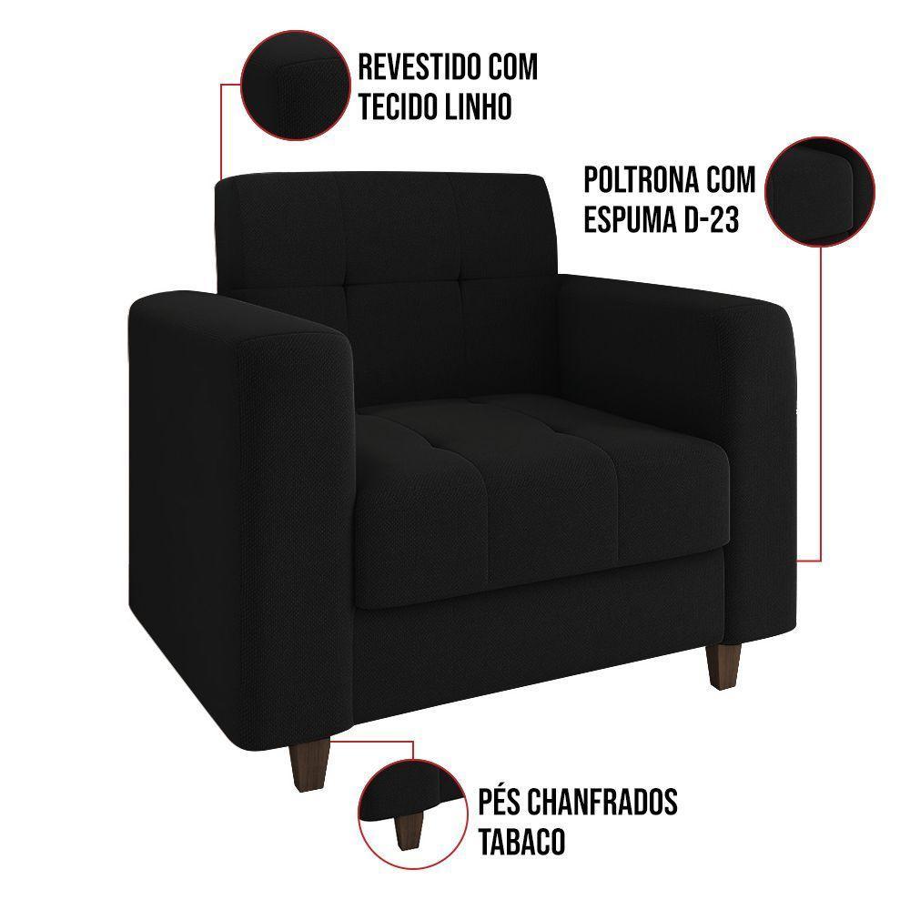 Kit 02 Poltronas Arezzo Linho Preto A79 Pés Chanfrado Tabaco - D'rossi - 4