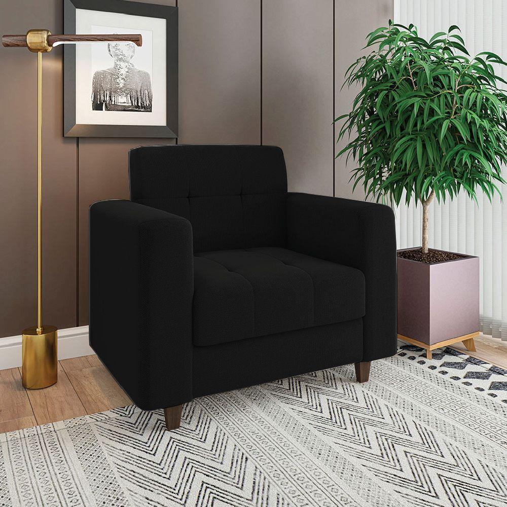 Kit 02 Poltronas Arezzo Linho Preto A79 Pés Chanfrado Tabaco - D'rossi - 8