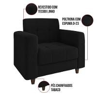 Kit 02 Poltronas Arezzo Linho Preto A79 Pés Chanfrado Tabaco - D'rossi - 10