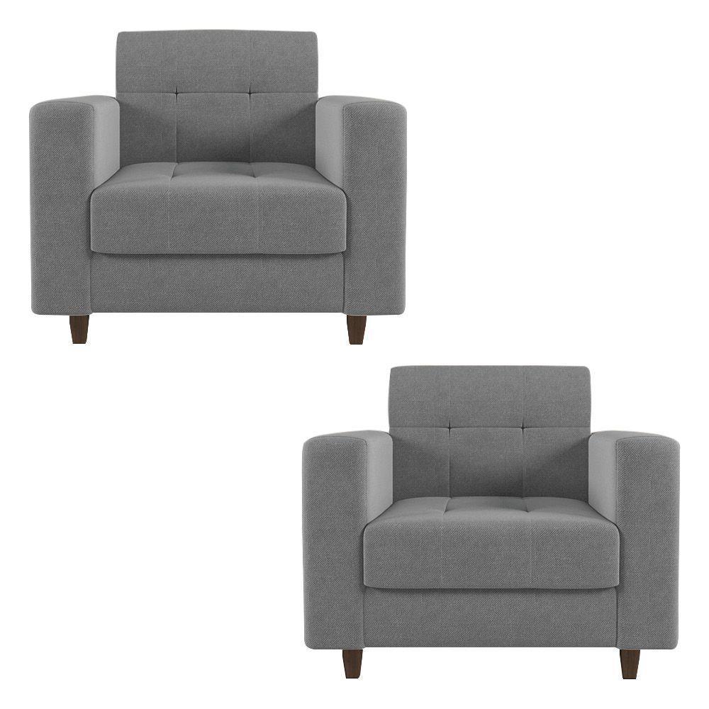 Kit 02 Poltronas Arezzo Linho Grafite A26 Pés Chanfrado Marrom - D'rossi - 1