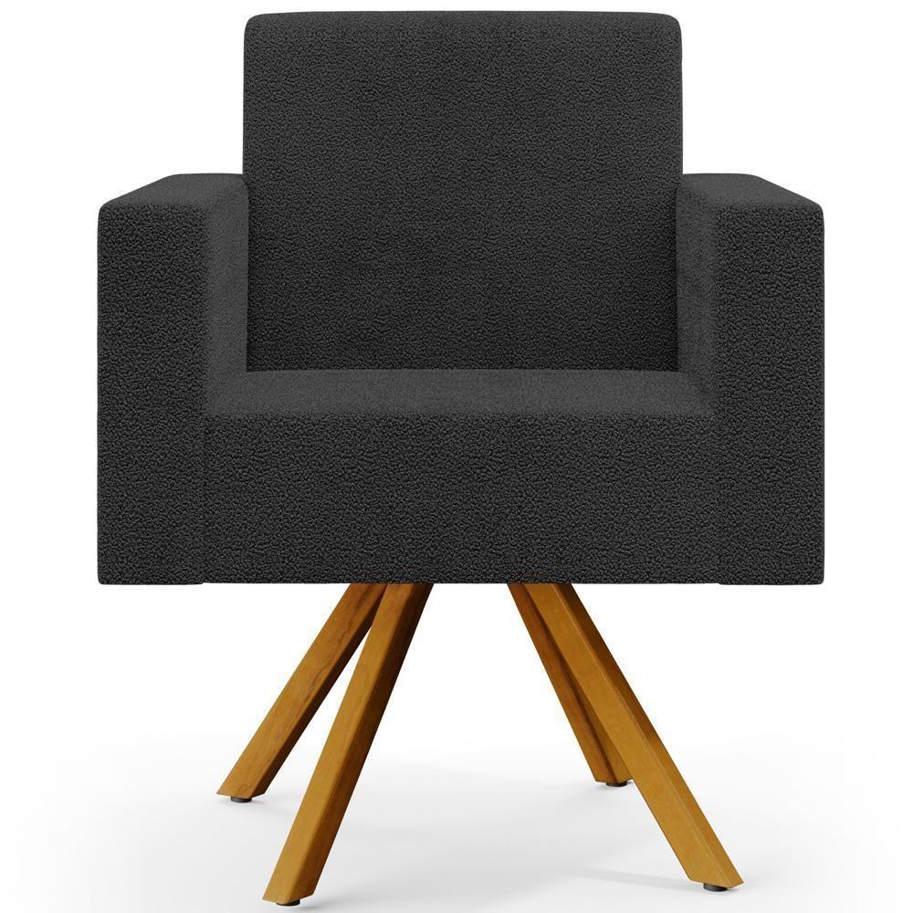 Kit 02 Poltronas Giratórias Sala De Estar Base De Madeira Helô L02 Bouclê Preto - 3