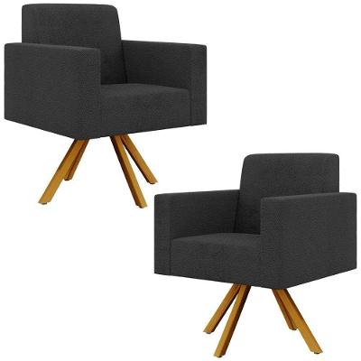 Kit 2 Poltronas Giratórias Helô L02 Bouclê Preto Lyam Decor