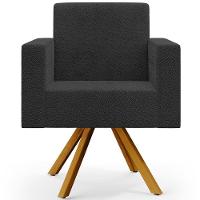 Kit 02 Poltronas Giratórias Sala De Estar Base De Madeira Helô L02 Bouclê Preto - 3