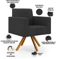 Kit 02 Poltronas Giratórias Sala De Estar Base De Madeira Helô L02 Bouclê Preto - 5