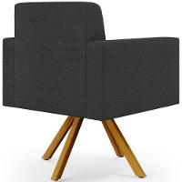 Kit 02 Poltronas Giratórias Sala De Estar Base De Madeira Helô L02 Bouclê Preto - 6