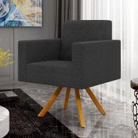 Kit 02 Poltronas Giratórias Sala De Estar Base De Madeira Helô L02 Bouclê Preto - 7