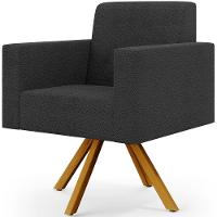 Kit 02 Poltronas Giratórias Sala De Estar Base De Madeira Helô L02 Bouclê Preto - 8