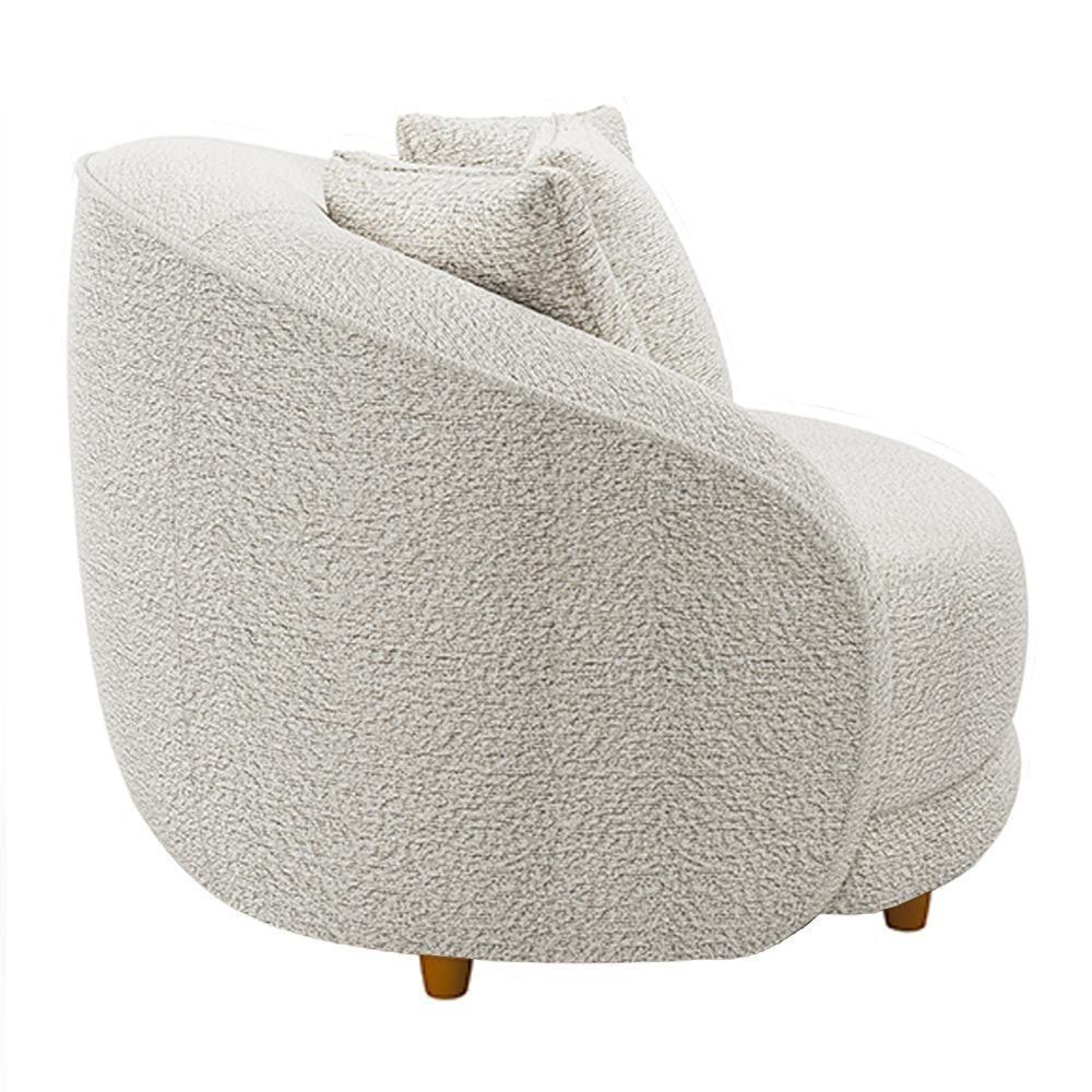 Kit 02 Poltronas Decorativa Sala De Estar Base Fixa De Madeira Witta M03 Bouclê Branco - 7