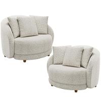 Kit 02 Poltronas Decorativa Sala De Estar Base Fixa De Madeira Witta M03 Bouclê Branco - 1