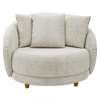 Kit 02 Poltronas Decorativa Sala De Estar Base Fixa De Madeira Witta M03 Bouclê Branco - 15