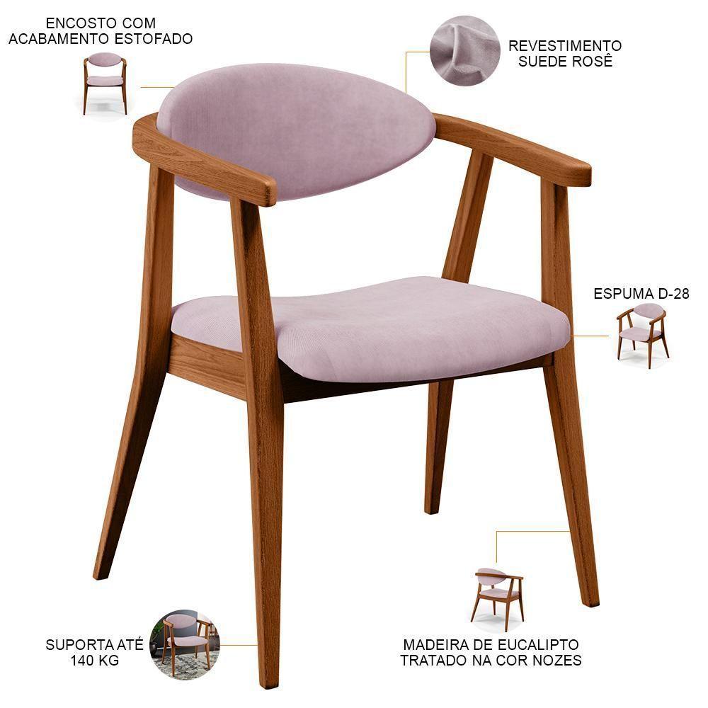 Kit 02 Poltronas Decorativas Para Sala De Estar Jantar Cecília L02 Suede Rosê - 2