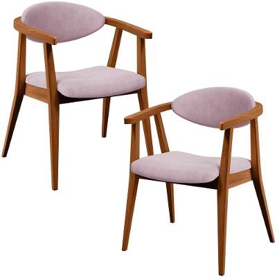 Kit 02 Poltronas Decorativas Para Sala De Estar Jantar Cecília L02 Suede Rosê