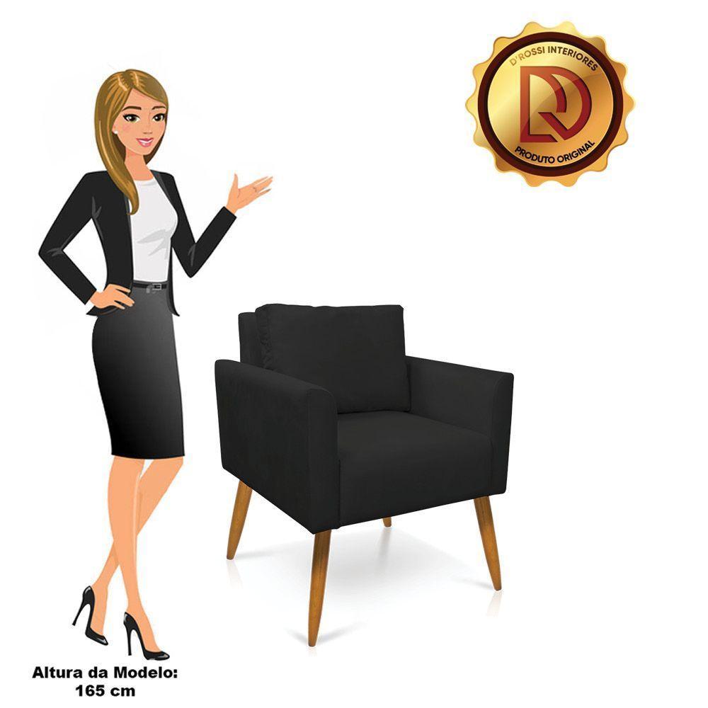 Kit 2 Poltronas Aline Veludo Preto Pés Palito Castanho - D'rossi - 3