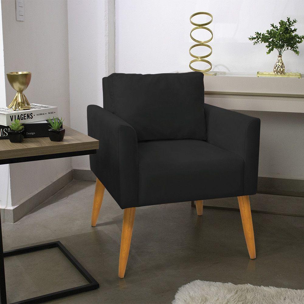 Kit 2 Poltronas Aline Veludo Preto Pés Palito Castanho - D'rossi - 8