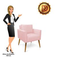 Kit 2 Poltronas Aline Suede Rosa Bebê Pés Palito Castanho - D'rossi - 3