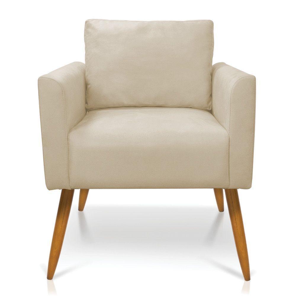 Kit 2 Poltronas Aline Suede Bege Pés Palito Castanho - D'rossi - 7