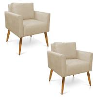 Kit 2 Poltronas Aline Suede Bege Pés Palito Castanho - D'rossi - 1