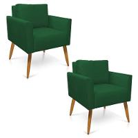 Kit 2 Poltronas Aline Suede Verde Pés Palito Castanho - D'rossi - 1