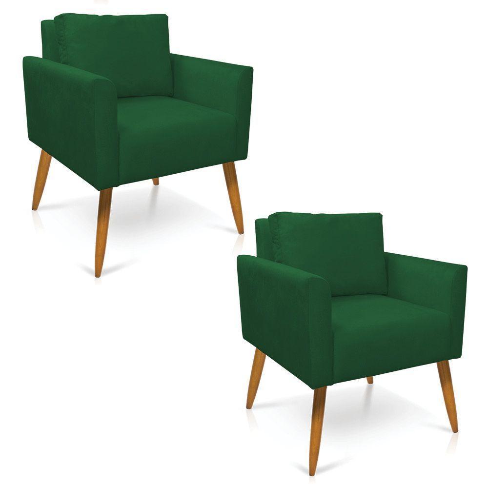 Kit 2 Poltronas Aline Suede Pés Palito Castanho - D'rossi Cor Verde - 1