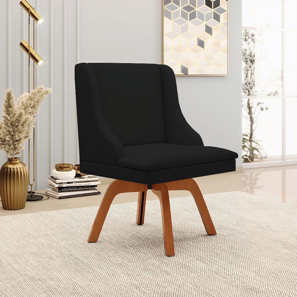 Kit 2 Poltronas Base Giratória Linho Preto/Natural - 9