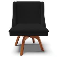 Kit 2 Poltronas Base Giratória Linho Preto/Natural - 5