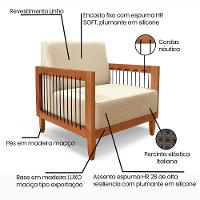 Kit 2 Poltronas Decorativa Marilia Linho Dourado Base Em Madeira Castanho - Pallazio - 2