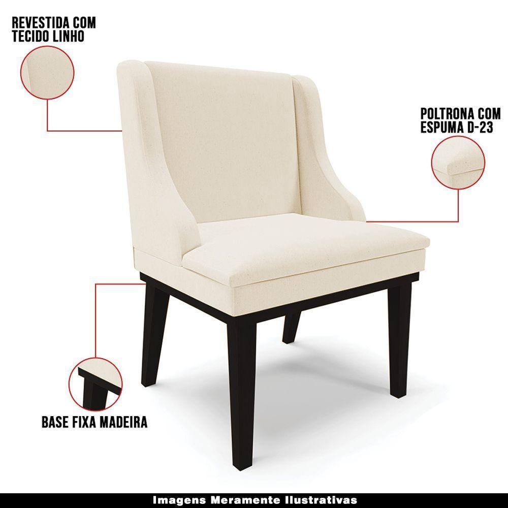 Kit 2 Poltronas Base Fixa De Madeira Linho Bege/Preto - 7
