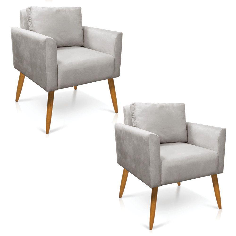 Kit 2 Poltronas Aline Veludo Pés Palito Castanho - D'rossi Cor Cinza - 1