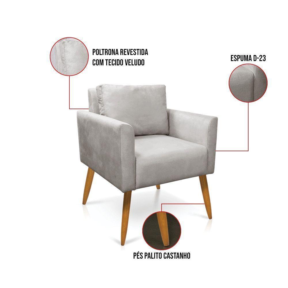 Kit 2 Poltronas Aline Veludo Pés Palito Castanho - D'rossi Cor Cinza - 4