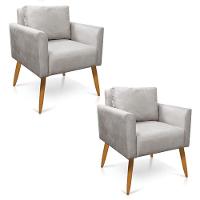 Kit 2 Poltronas Aline Veludo Pés Palito Castanho - D'rossi Cor Cinza - 1