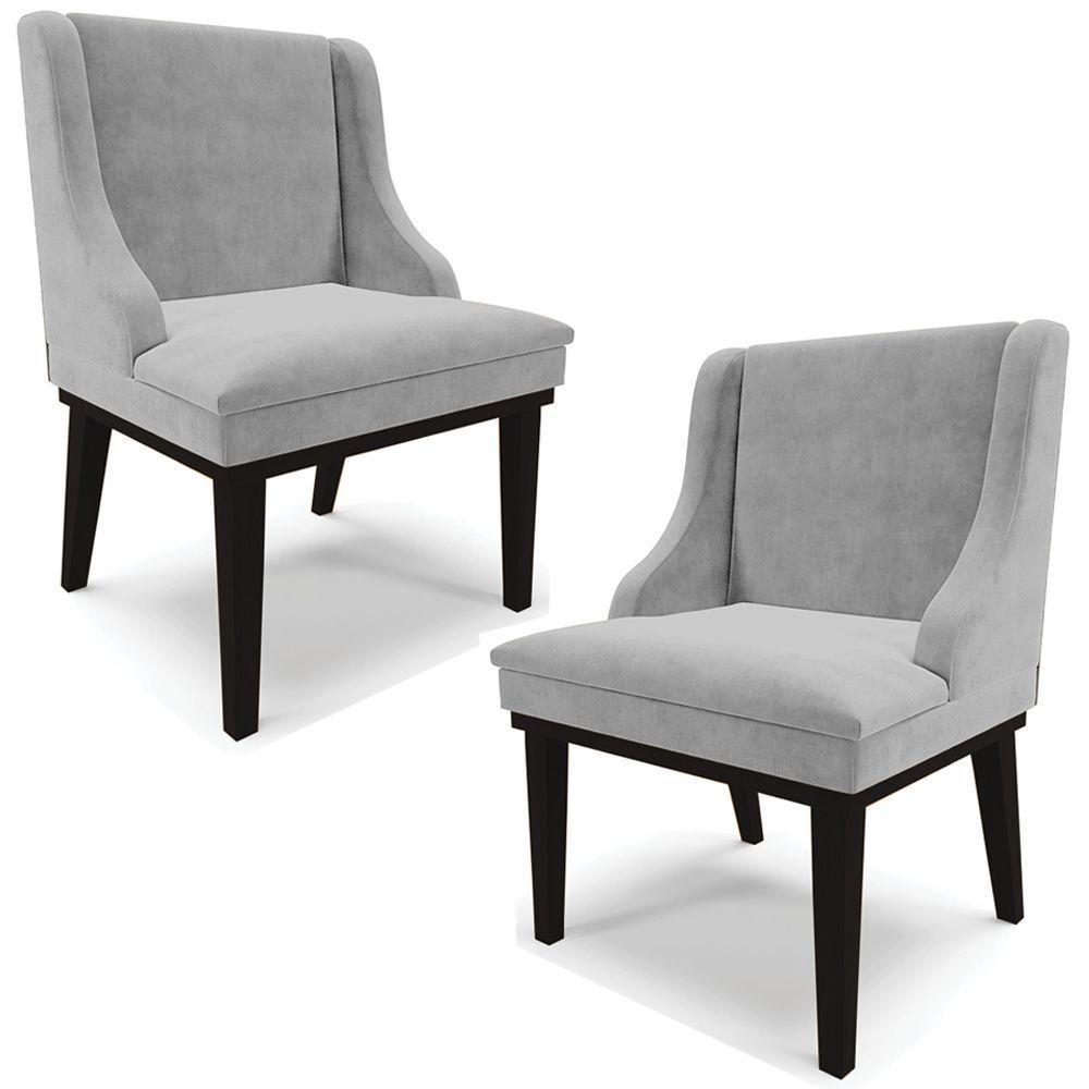 Kit 2 Poltronas Base Fixa De Madeira Suede Cinza/Preto - 1