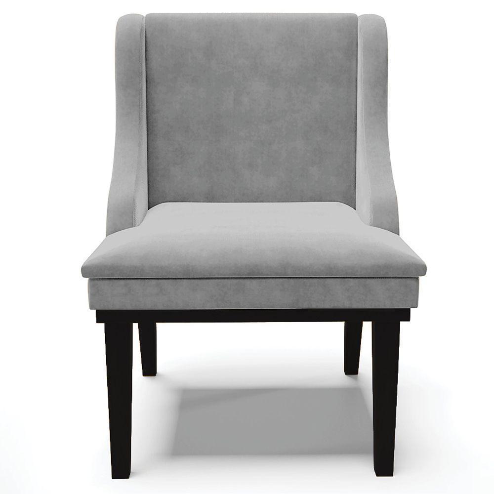 Kit 2 Poltronas Base Fixa De Madeira Suede Cinza/Preto - 5