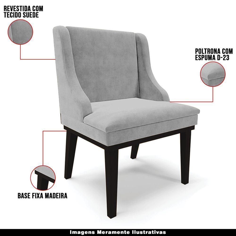 Kit 2 Poltronas Base Fixa De Madeira Suede Cinza/Preto - 7