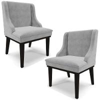 Kit 2 Poltronas Base Fixa De Madeira Suede Cinza/Preto - 1