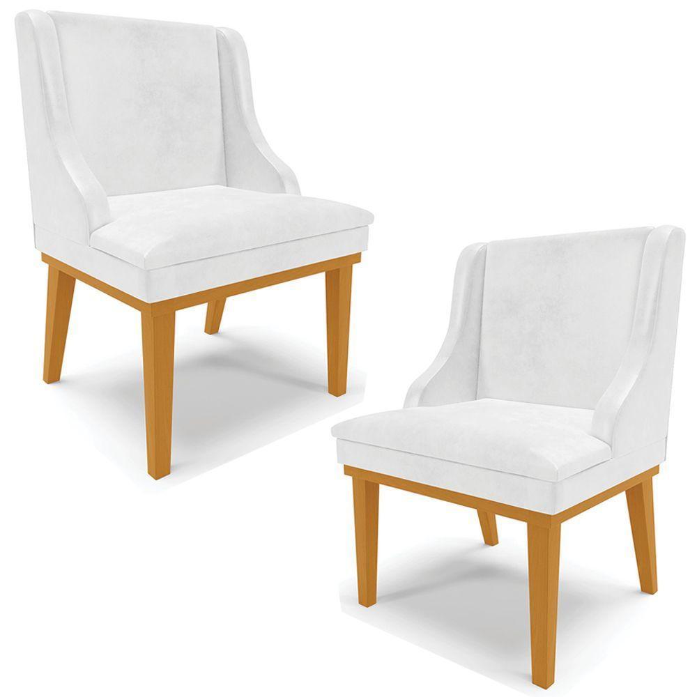 Kit 2 Poltronas Base Fixa De Madeira Branco Brilho/Castanho - 1