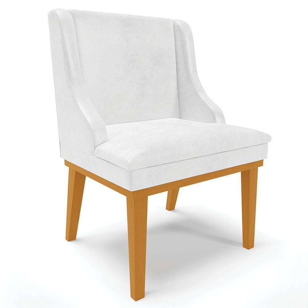 Kit 2 Poltronas Base Fixa De Madeira Branco Brilho/Castanho - 5