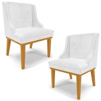 Kit 2 Poltronas Base Fixa De Madeira Branco Brilho/Castanho - 1