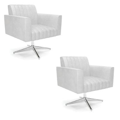 Kit 2 Poltronas Giratória Viena Gomada Corano Base Cromada - D'rossi Cor Branco