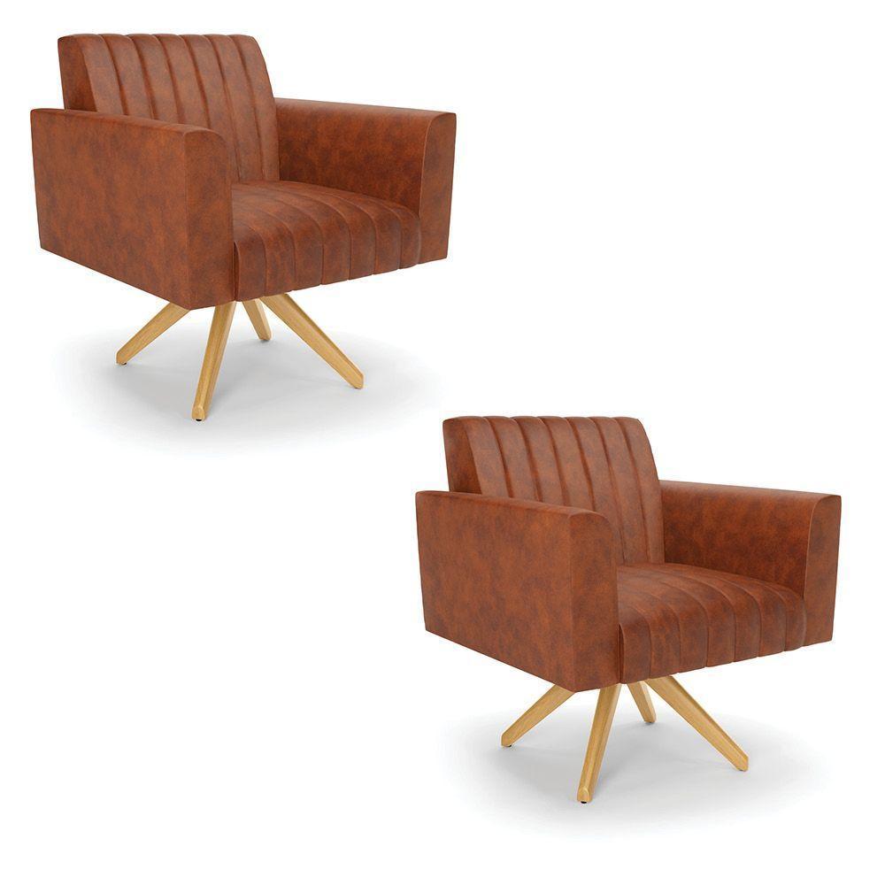 Kit 2 Poltronas Giratória Viena Gomada Corano Nozes Base De Madeira Ma30 - D'rossi - 2