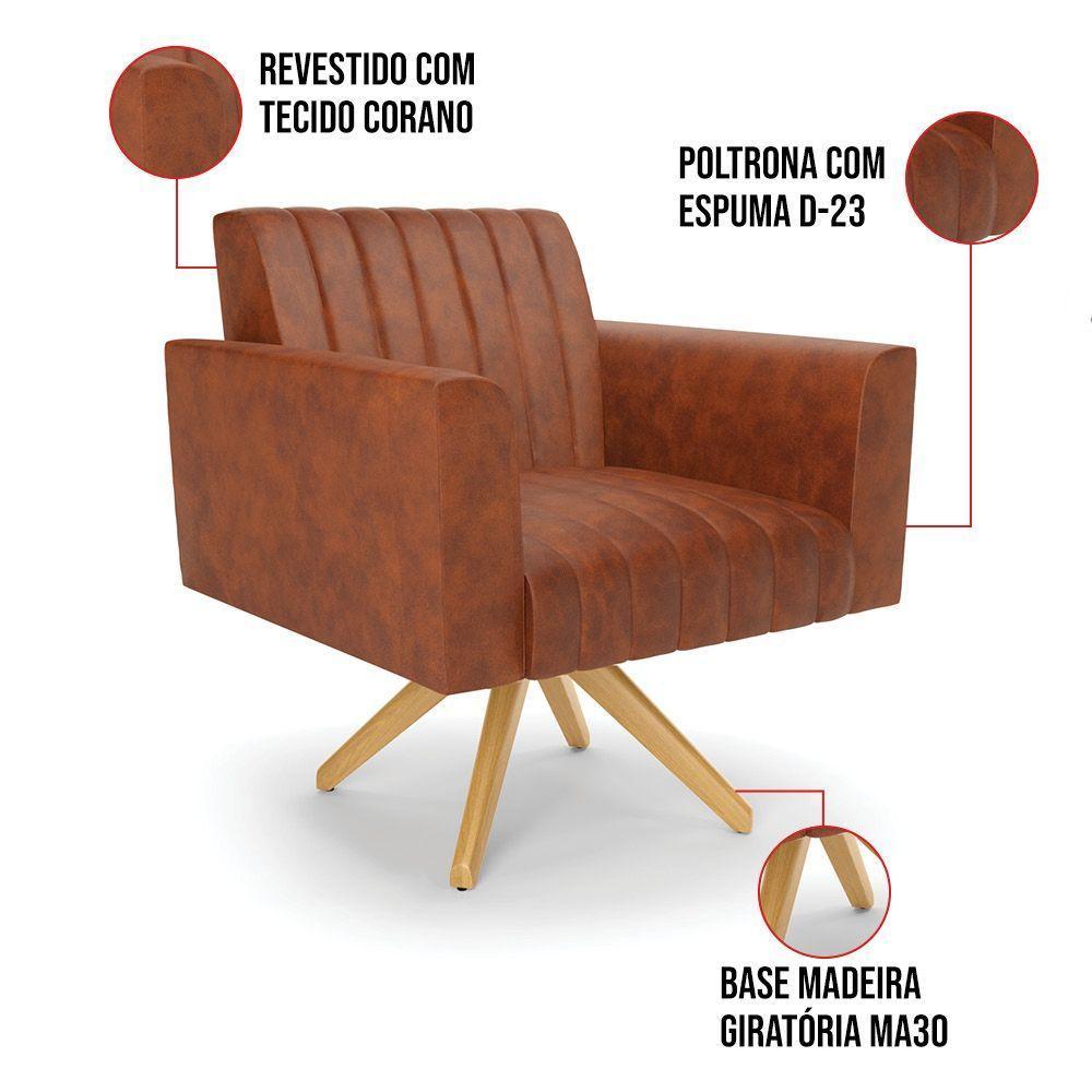 Kit 2 Poltronas Giratória Viena Gomada Corano Nozes Base De Madeira Ma30 - D'rossi - 4