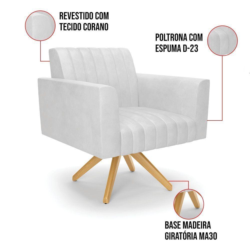 Kit 2 Poltronas Giratória Viena Gomada Corano Branco Base De Madeira Ma30 - D'rossi - 3