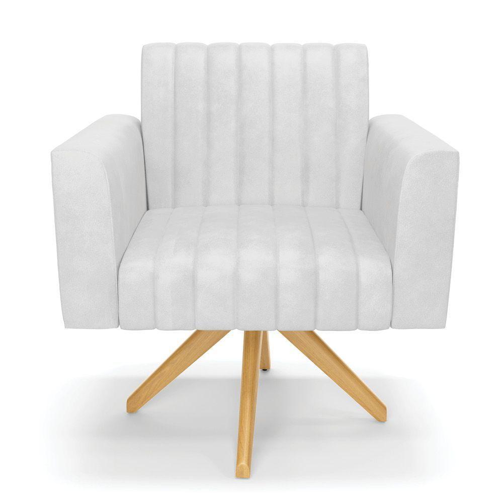 Kit 2 Poltronas Giratória Viena Gomada Corano Branco Base De Madeira Ma30 - D'rossi - 6