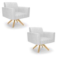 Kit 2 Poltronas Giratória Viena Gomada Corano Branco Base De Madeira Ma30 - D'rossi - 1